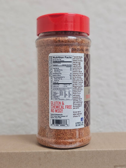 A picture of the perfect tin seasoning bottle back side close up picture of the ingredients 